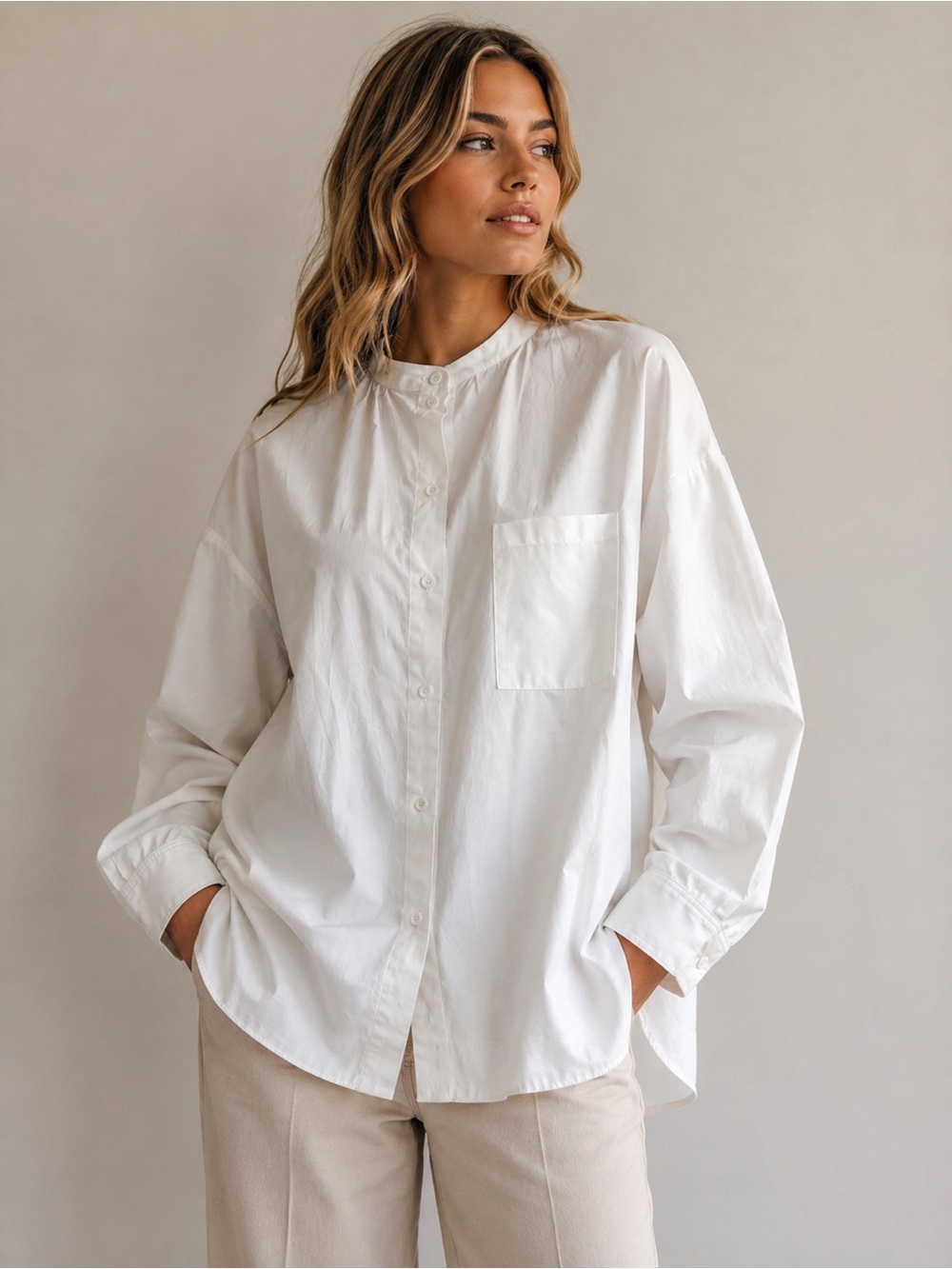 FRNCH Paris Oversized White Cotton Button Down Shirt | Size Small